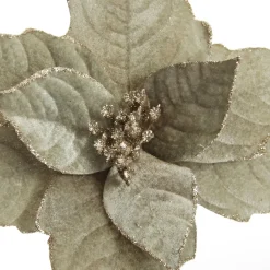 Sage Velvet Poinsettia Flower Clip Glitter Trim Christmas Flowers|