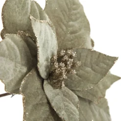 Sage Velvet Poinsettia Flower Clip Glitter Trim Christmas Flowers|