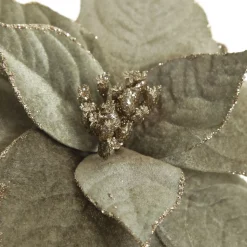 Sage Velvet Poinsettia Flower Clip Glitter Trim Christmas Flowers|