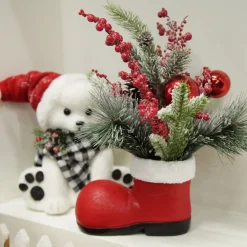 Santa Boot Christmas Ornament with Frosted Pine, Pinecone and Berries Christmas Ornaments|