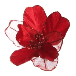 Sheer Red with Sequin Edge Magnolia Flower Clip Christmas Flowers|