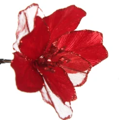 Sheer Red with Sequin Edge Magnolia Flower Clip Christmas Flowers|
