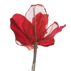 Sheer Red with Sequin Edge Magnolia Flower Clip Christmas Flowers|