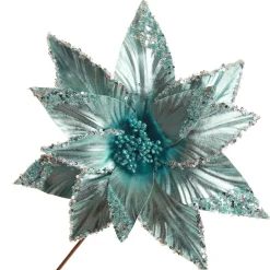 Shiny Blue Poinsettia Flower Stem Christmas Flowers|
