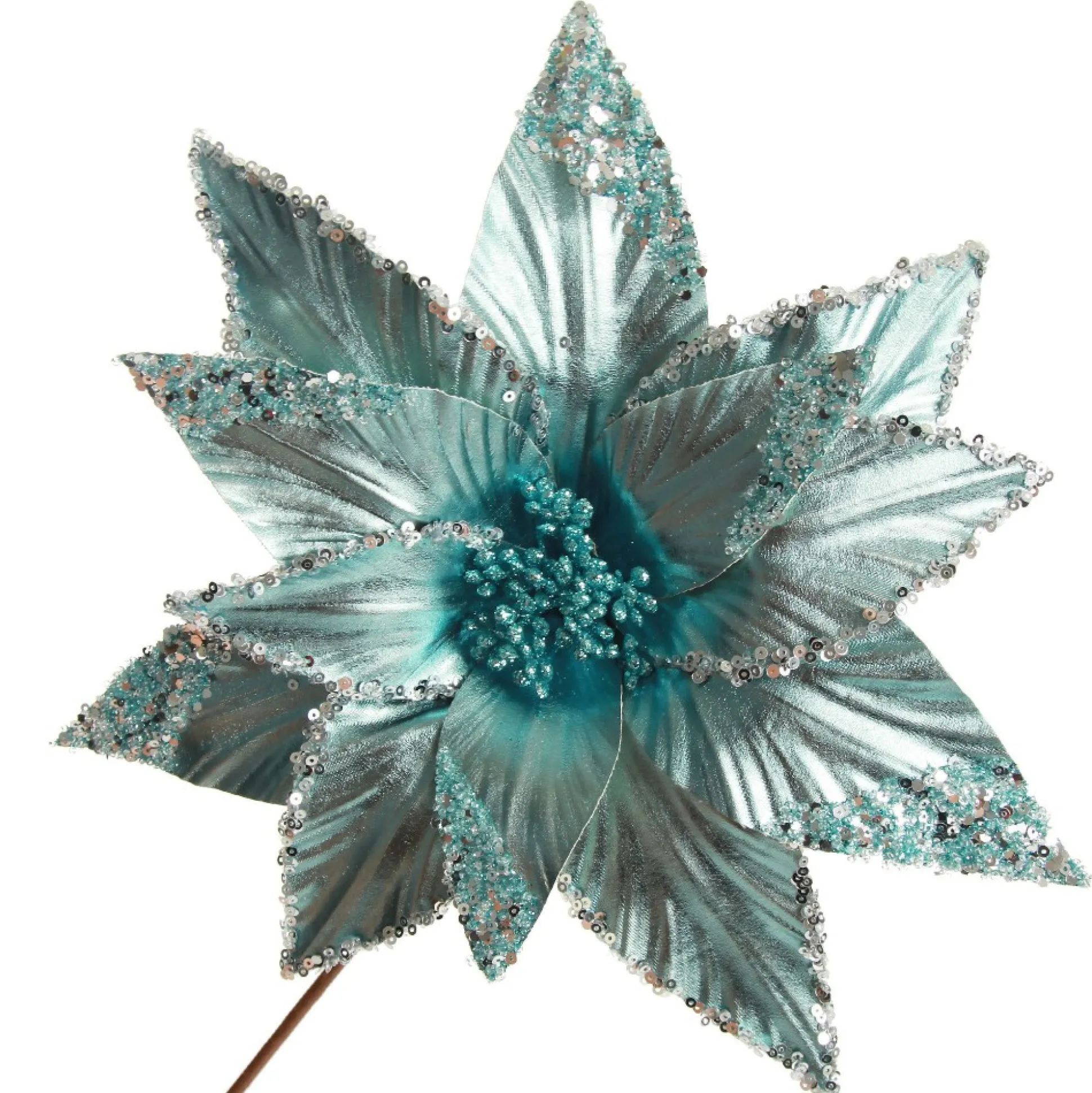 Shiny Blue Poinsettia Flower Stem Christmas Flowers|