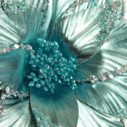 Shiny Blue Poinsettia Flower Stem Christmas Flowers|