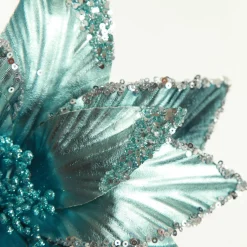 Shiny Blue Poinsettia Flower Stem Christmas Flowers|