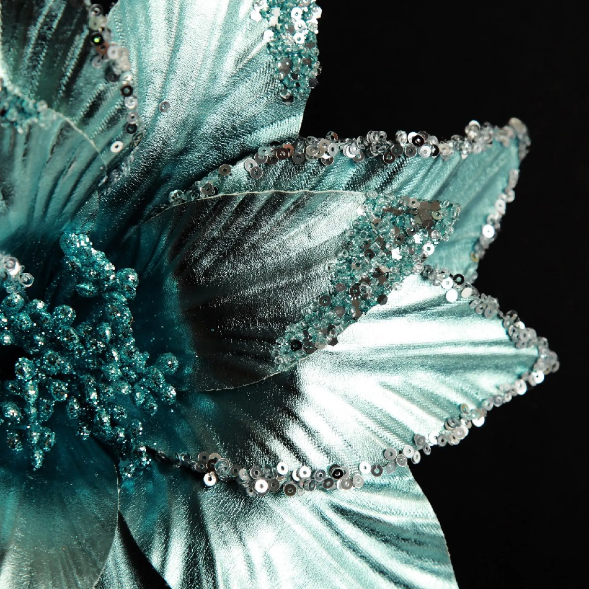 Shiny Blue Poinsettia Flower Stem Christmas Flowers|