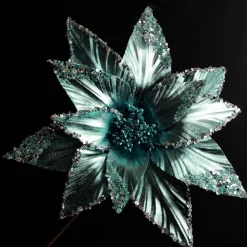 Shiny Blue Poinsettia Flower Stem Christmas Flowers|