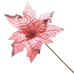 Shiny Blush Poinsettia Flower Stem Christmas Flowers|