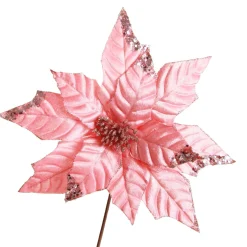 Shiny Blush Poinsettia Flower Stem Christmas Flowers|