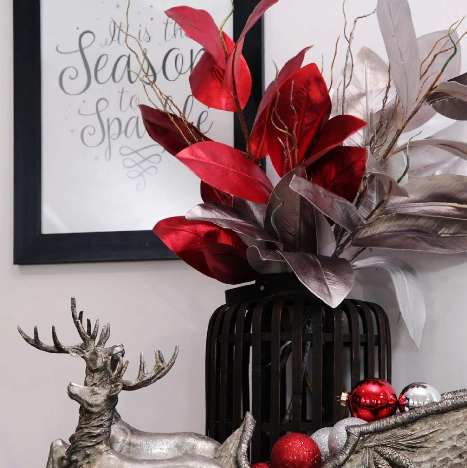 Shiny Red Magnolia Leaf Spray Christmas Sprays|