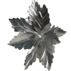 Shiny Silver Foil Poinsettia Flower Clip Christmas Flowers|