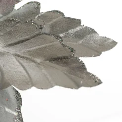 Shiny Silver Foil Poinsettia Flower Clip Christmas Flowers|