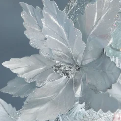 Shiny Silver Foil Poinsettia Flower Clip Christmas Flowers|