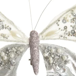Shiny White and Silver Butterfly Clip with Sequin Embellishments Butterflies And Birds|