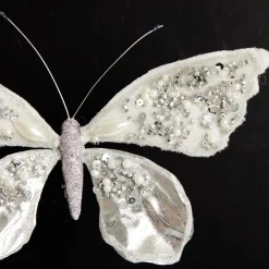 Shiny White and Silver Butterfly Clip with Sequin Embellishments Butterflies And Birds|