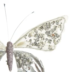 Shiny White and Silver Butterfly Clip with Sequin Embellishments Butterflies And Birds|