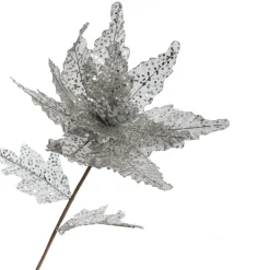 Silver and Sequin Poinsettia Flower Stem Christmas Flowers|