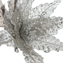 Silver and Sequin Poinsettia Flower Stem Christmas Flowers|