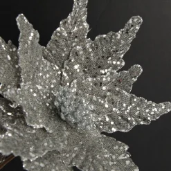 Silver and Sequin Poinsettia Flower Stem Christmas Flowers|