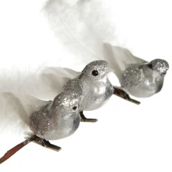 Silver Bird Clip with White Feather Tail - Set of 3 Butterflies And Birds|