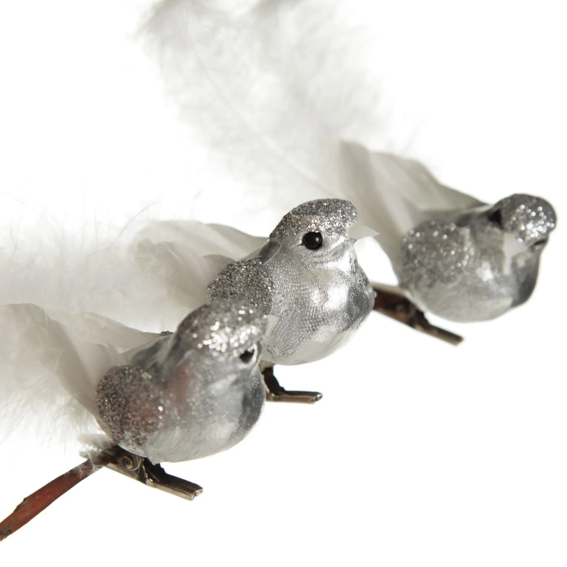 Silver Bird Clip with White Feather Tail - Set of 3 Butterflies And Birds|