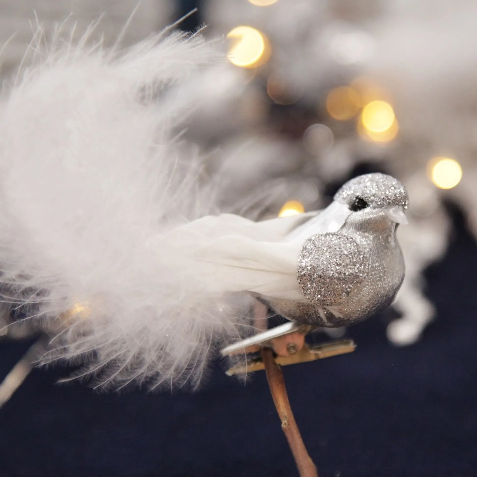 Silver Bird Clip with White Feather Tail - Set of 3 Butterflies And Birds|