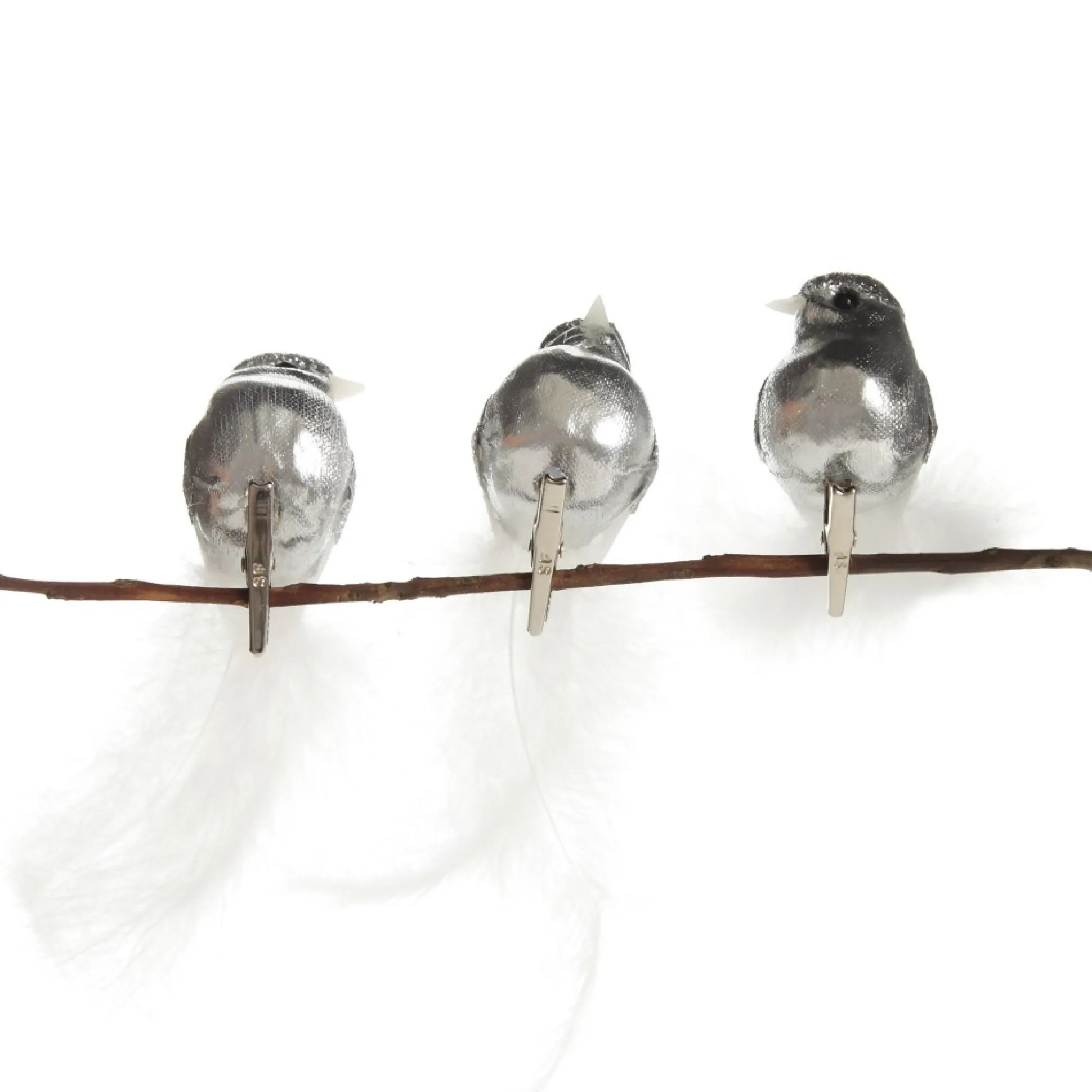 Silver Bird Clip with White Feather Tail - Set of 3 Butterflies And Birds|
