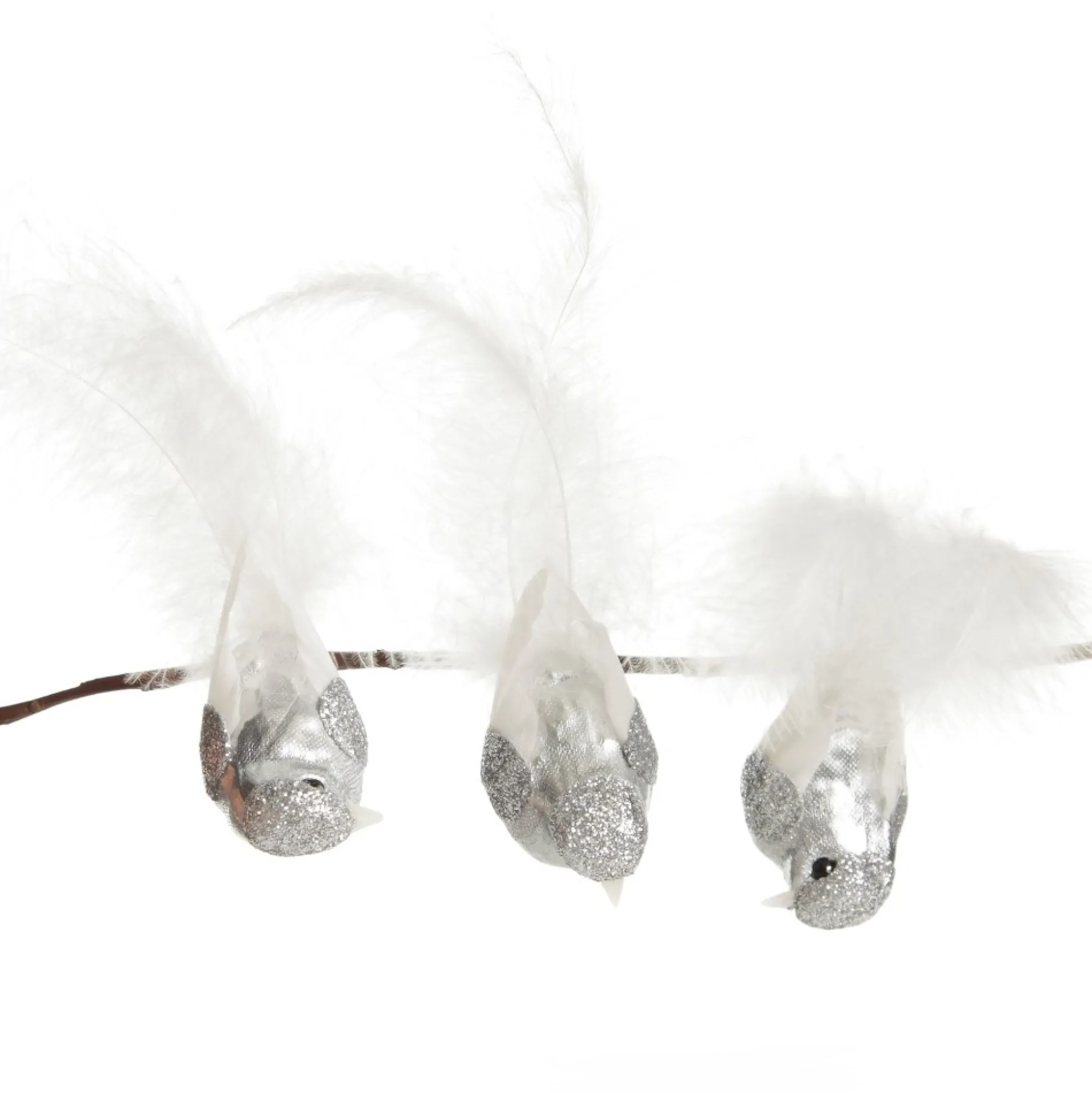 Silver Bird Clip with White Feather Tail - Set of 3 Butterflies And Birds|