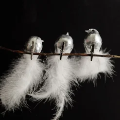 Silver Bird Clip with White Feather Tail - Set of 3 Butterflies And Birds|