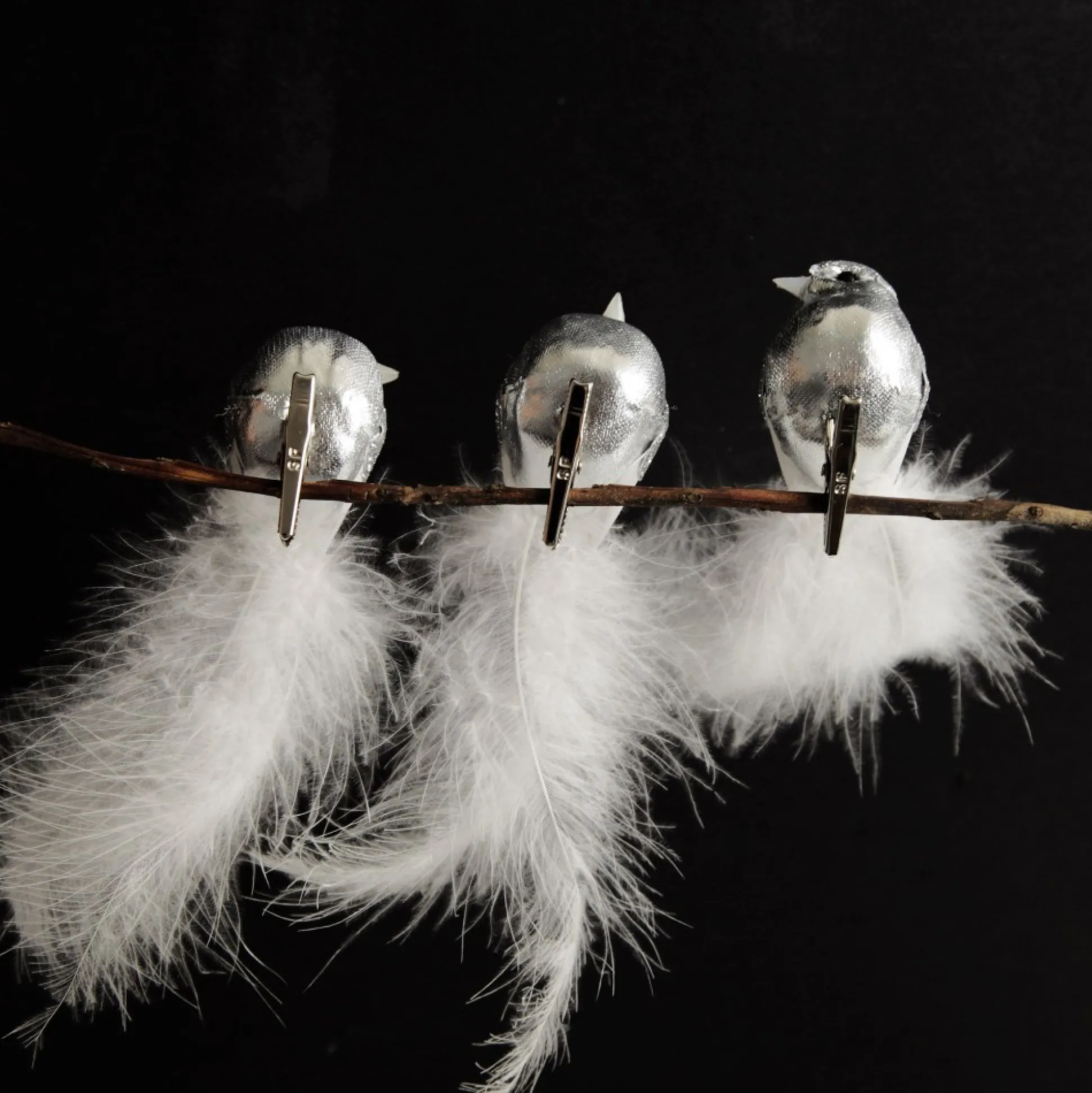 Silver Bird Clip with White Feather Tail - Set of 3 Butterflies And Birds|