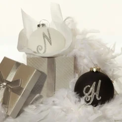Silver Bling Monogram Christmas Bauble Glass Baubles|