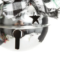 Silver Christmas Bell Door Hanger with Black Buffalo Check Bow Christmas Bells And Bows|