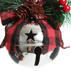 Silver Christmas Bell Door Hanger with Red Buffalo Check Bow Christmas Bells And Bows|