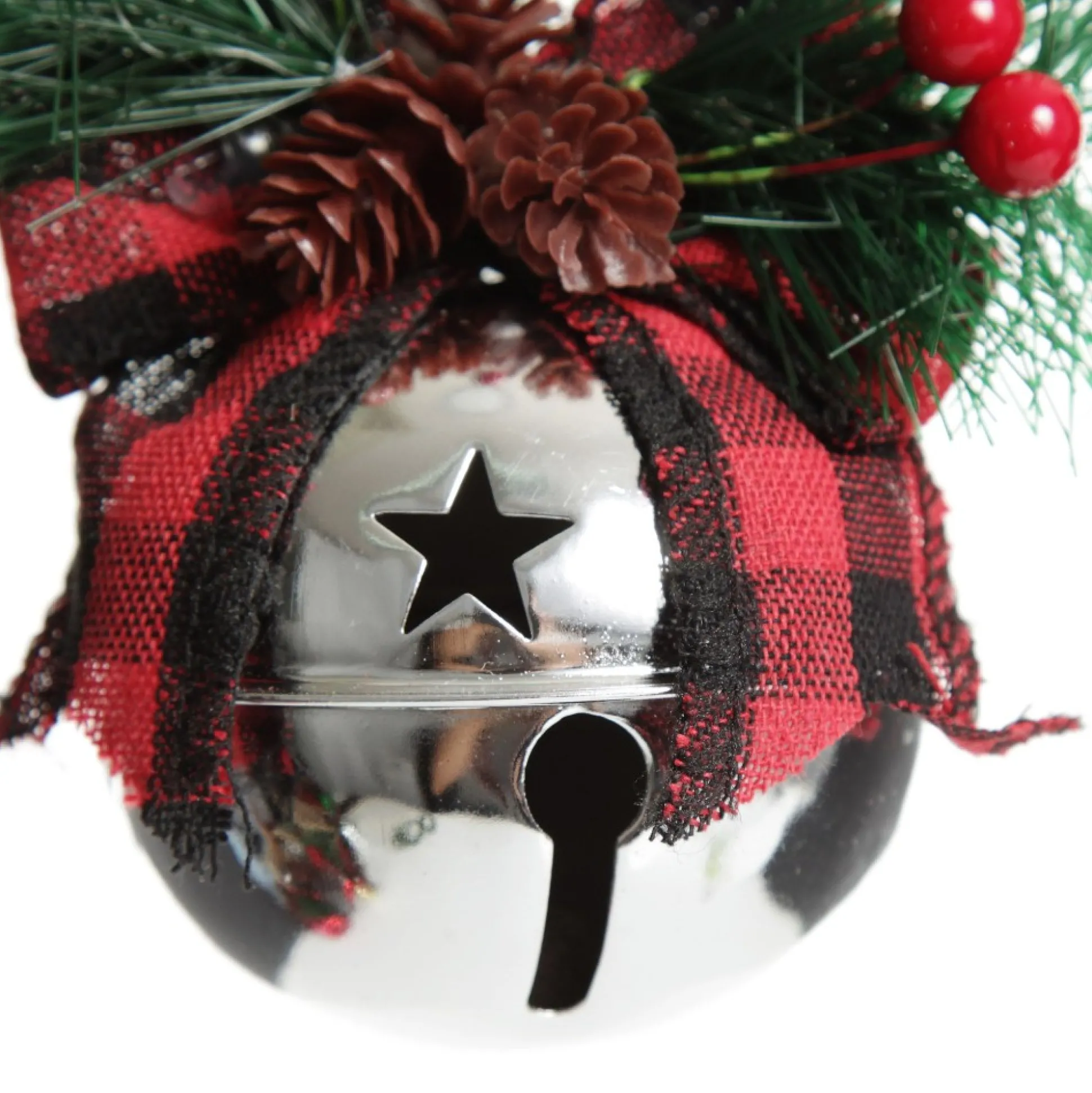 Silver Christmas Bell Door Hanger with Red Buffalo Check Bow Christmas Bells And Bows|