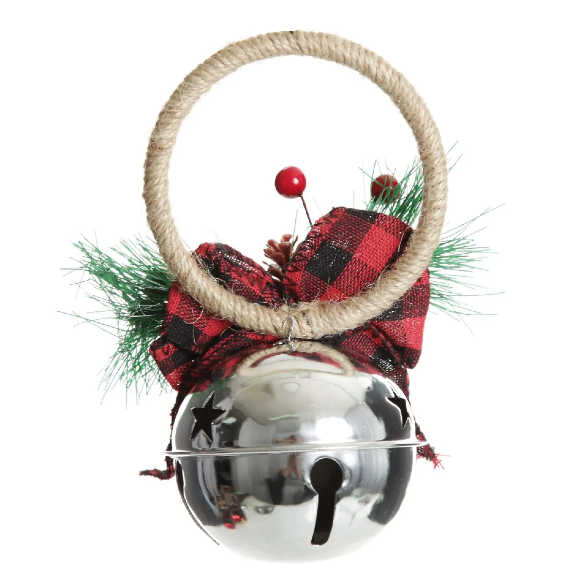 Silver Christmas Bell Door Hanger with Red Buffalo Check Bow Christmas Bells And Bows|