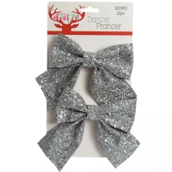 Silver Glitter Bow - Set of 2 Christmas Bells And Bows|