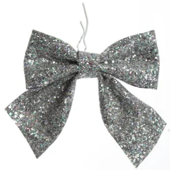 Silver Glitter Bow - Set of 2 Christmas Bells And Bows|