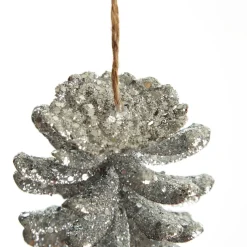Silver Glitter Faux Hanging Pinecone Pinecones And Acorns|