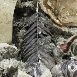 Silver Glitter Fern and Crystal Tree Decoration Christmas Tree Decorations|