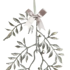 Silver Glitter Fern Tree Decoration with Mini Bells Christmas Tree Decorations|