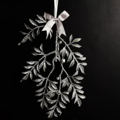 Silver Glitter Fern Tree Decoration with Mini Bells Christmas Tree Decorations|
