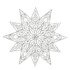 Silver Glitter Hanging Christmas Star Snowflakes And Stars|