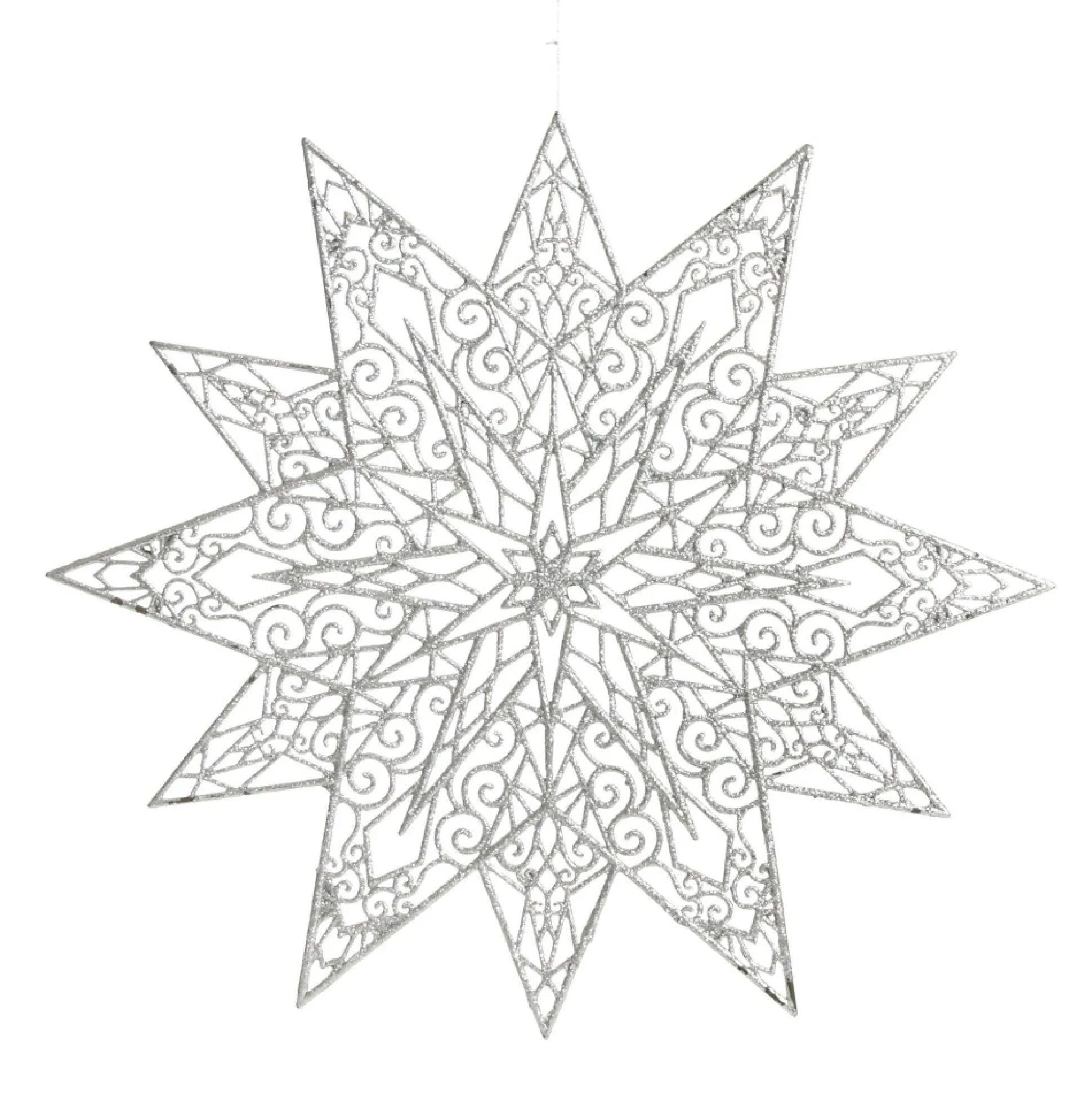 Silver Glitter Hanging Christmas Star Snowflakes And Stars|