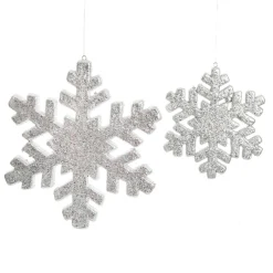 Silver Glitter Hanging Snowflake - Small Snowflakes And Stars|