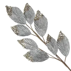Silver Glitter Leaf Spray with Sequin Tips Christmas Sprays|