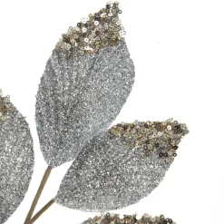 Silver Glitter Leaf Spray with Sequin Tips Christmas Sprays|