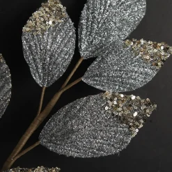 Silver Glitter Leaf Spray with Sequin Tips Christmas Sprays|