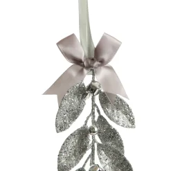 Silver Glitter Leaf Tree Decoration with Mini Bells Christmas Tree Decorations|
